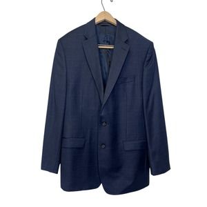 Lauren Ralph Lauren Sport Coat Mens 42L Glen Check Two Button Blazer‎ Navy Wool